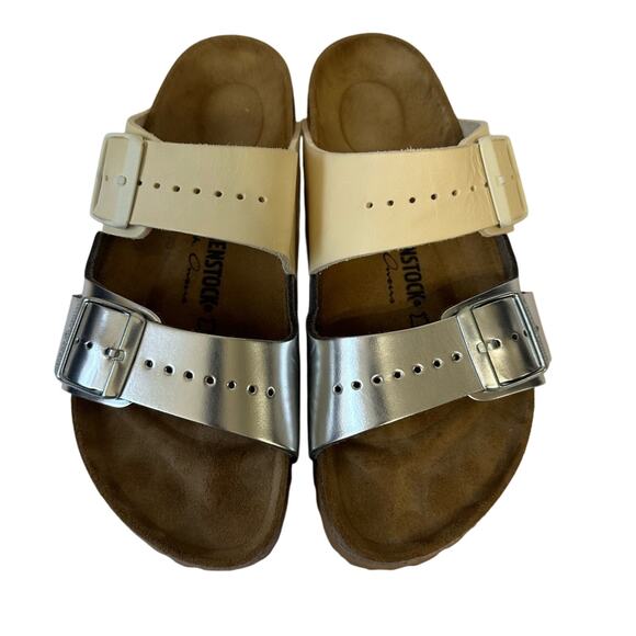 Birkenstock x Rick Owens Arizona Leather Slides Sandal EU 38 US 7 Milk / Silver - Picture 1 of 13